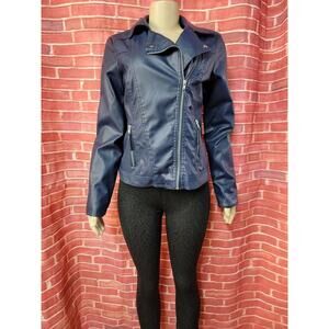 Miss Lili Navy Size Small Women's Moto Vegan Leather Jacket  #W6